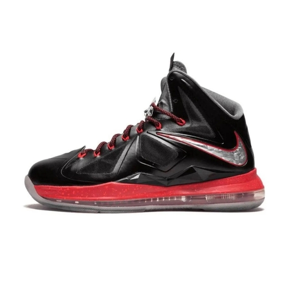 Nike LeBron 10 X 10+ Pressure Black Red Sport Size 12 Sneakers    Basketball Men